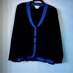 Exclusively Misook Sz XL Acrylic Knit Black/Blue V-Neck Cardigan